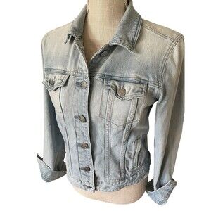J. Crew Indigo Women Small Blue Jean Distressed Jacket Button Front            S